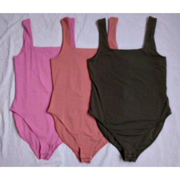 Old Navy Tops - 3 Old Navy Square Neck Tank Top Bodysuit Pink Orange Green Women’s Size M
